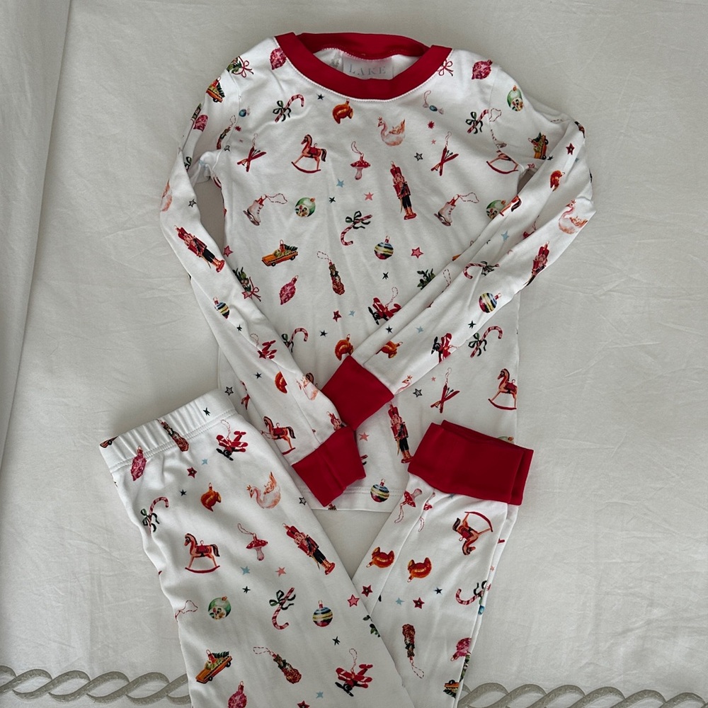 Holiday-themed Kids Pajama Set with Red Trim